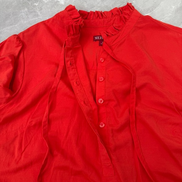 Women’s Merona Target Ruffle Neck Button Tie Long Sleeve Shirt Large - Picture 5 of 16